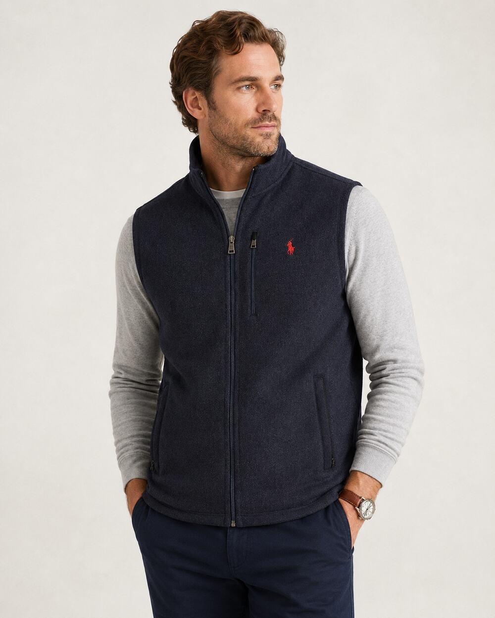 Polo Ralph Lauren Fleece Mock Neck Full Zip Vest Navy Medium